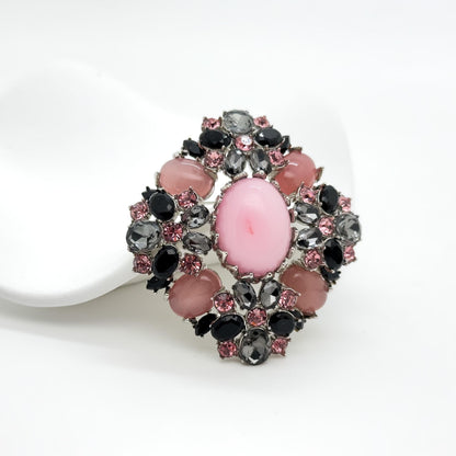 Art Deco Vintage Pink Crystal Brooch with Copper Setting