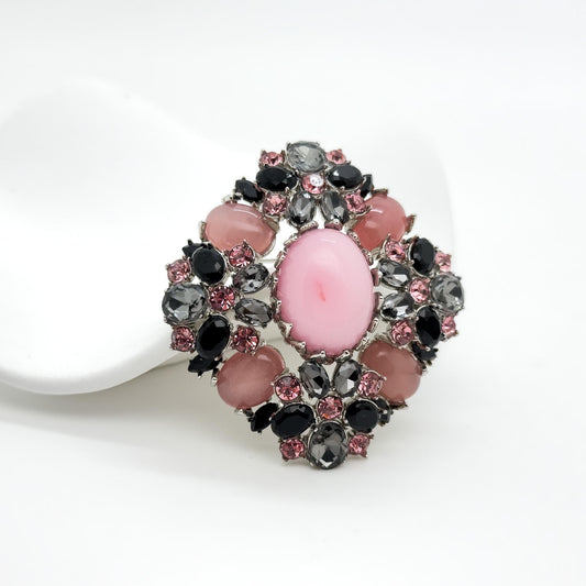 Art Deco Vintage Pink Crystal Brooch with Copper Setting
