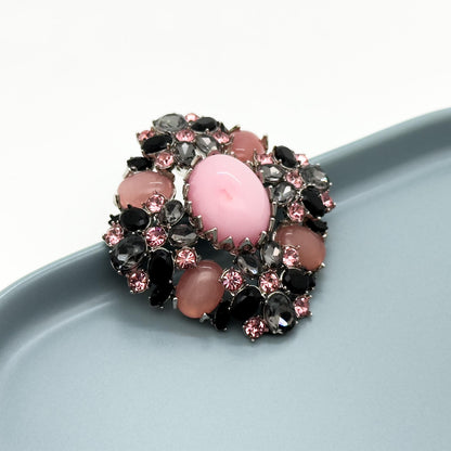 Art Deco Vintage Pink Crystal Brooch with Copper Setting