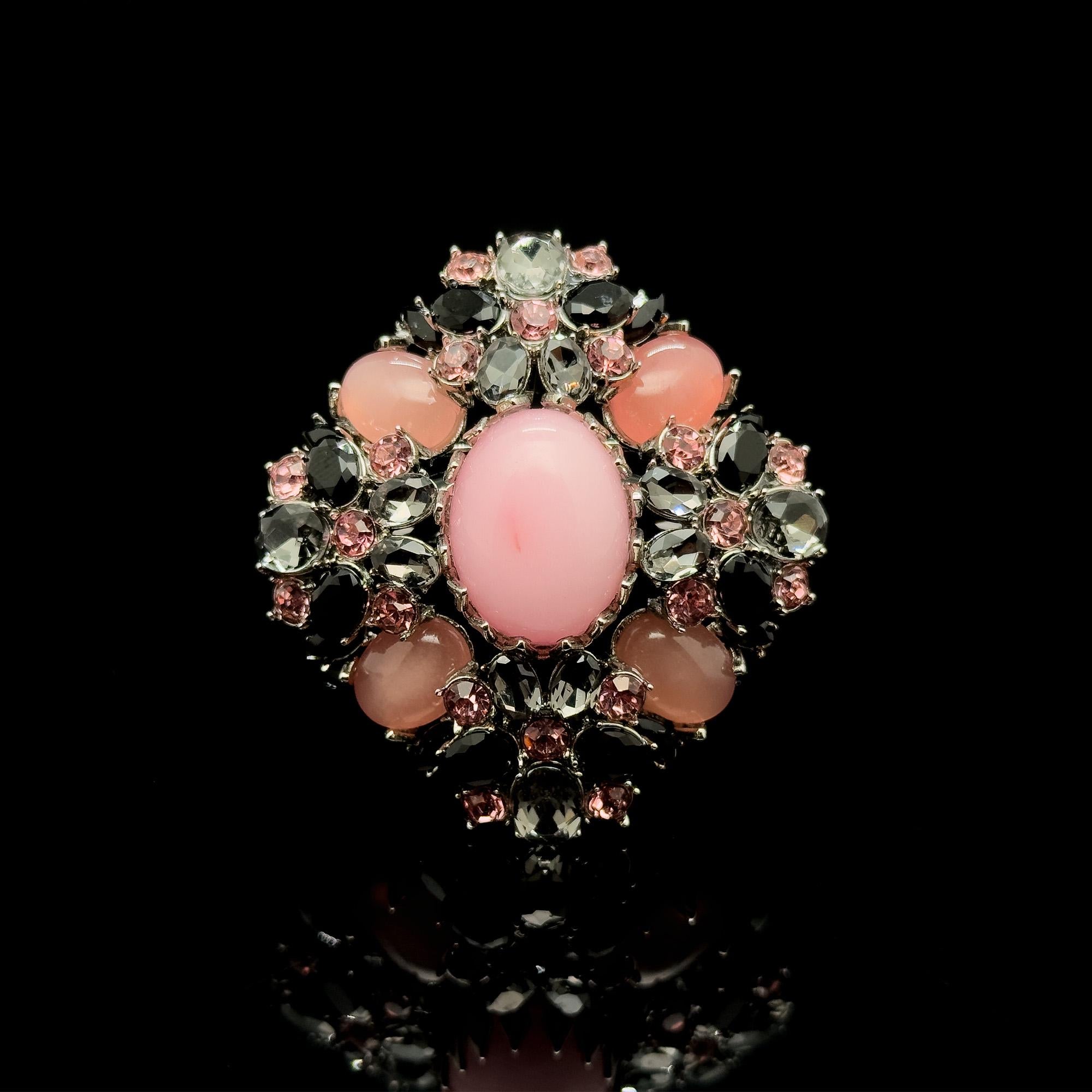 Art Deco Vintage Pink Crystal Brooch with Copper Setting
