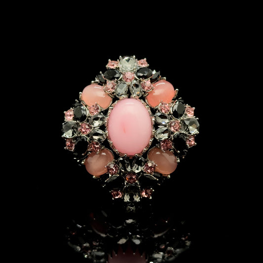 Art Deco Vintage Pink Crystal Brooch with Copper Setting
