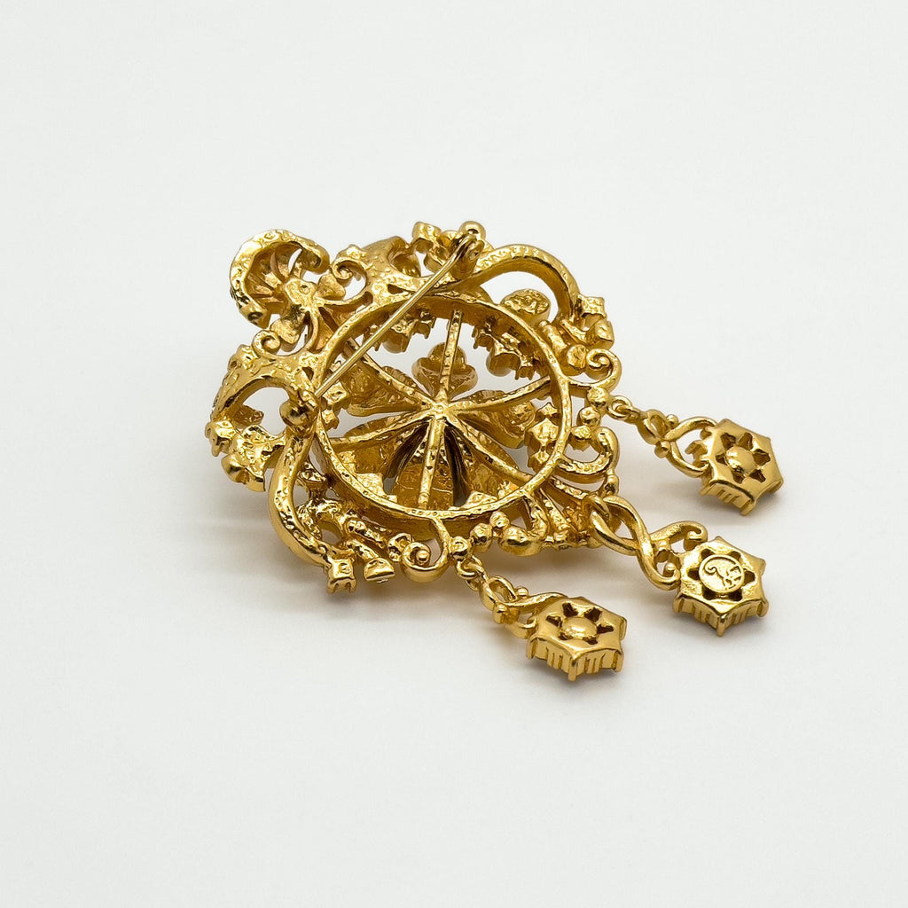 Vintage Art Deco Pearl and Rhinestone Enamel Crown Court Brooch