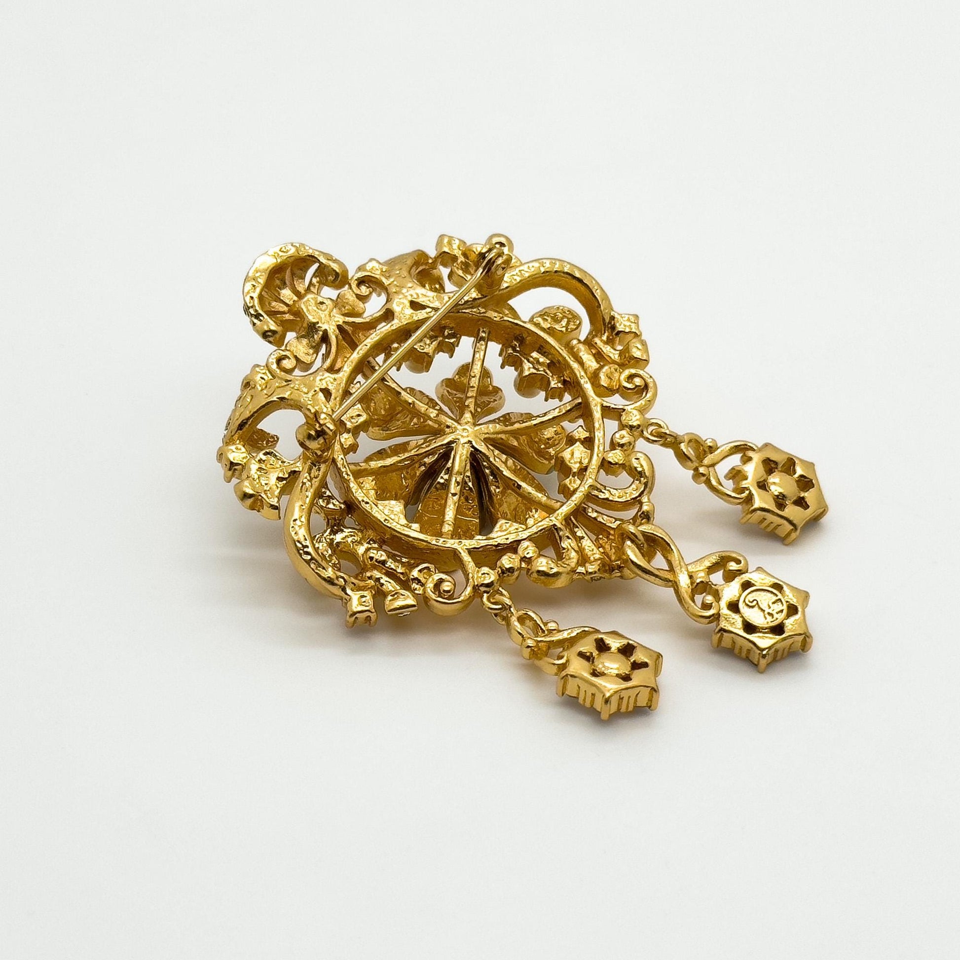 Vintage Art Deco Pearl and Rhinestone Enamel Crown Court Brooch