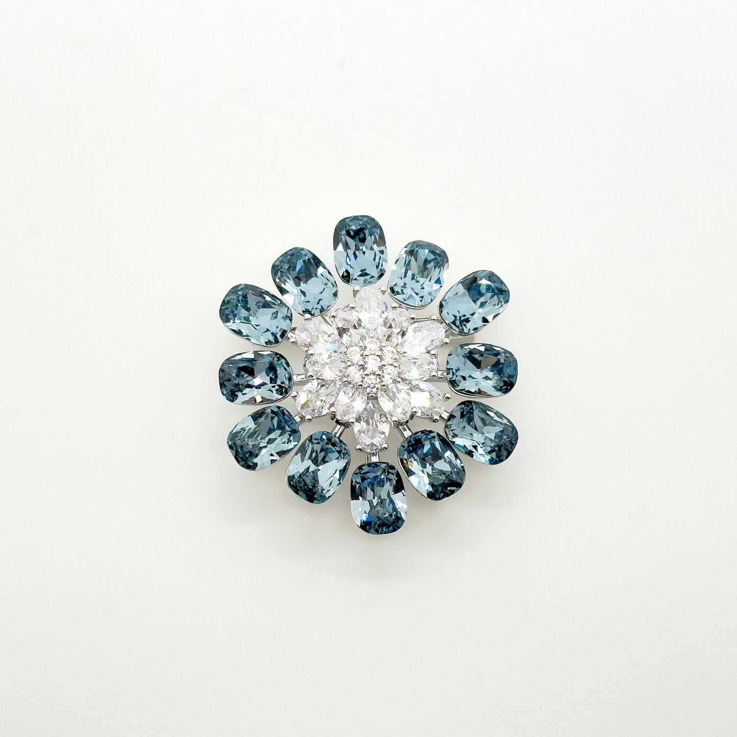 Blue Crystal Flower Brooch, Sparkling Zircon Copper Suit Brooch