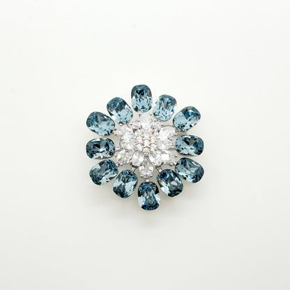 Blue Crystal Flower Brooch, Sparkling Zircon Copper Suit Brooch