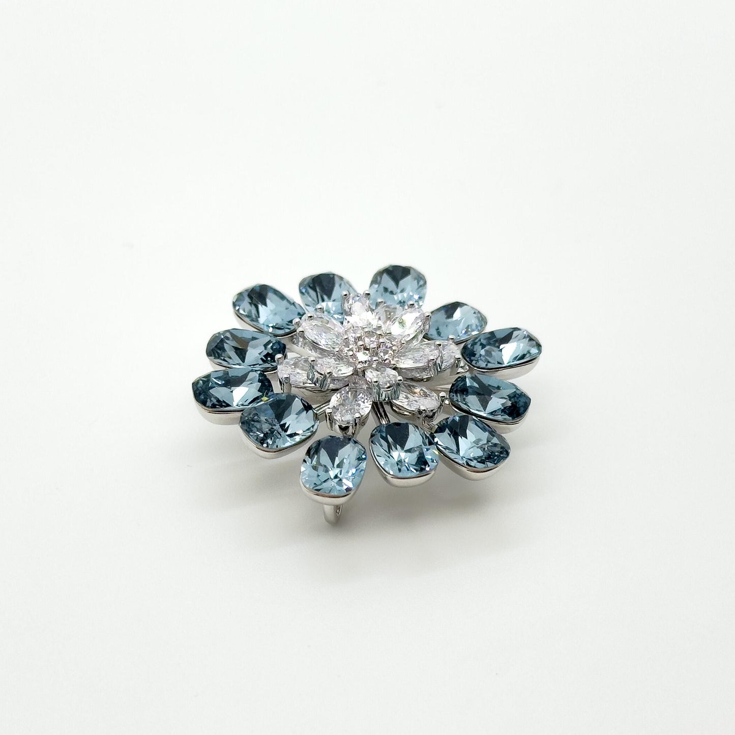 Blue Crystal Flower Brooch, Sparkling Zircon Copper Suit Brooch