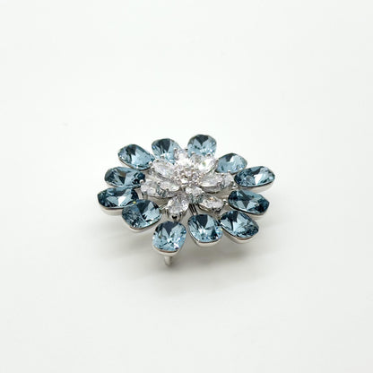Blue Crystal Flower Brooch, Sparkling Zircon Copper Suit Brooch