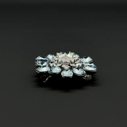 Blue Crystal Flower Brooch, Sparkling Zircon Copper Suit Brooch