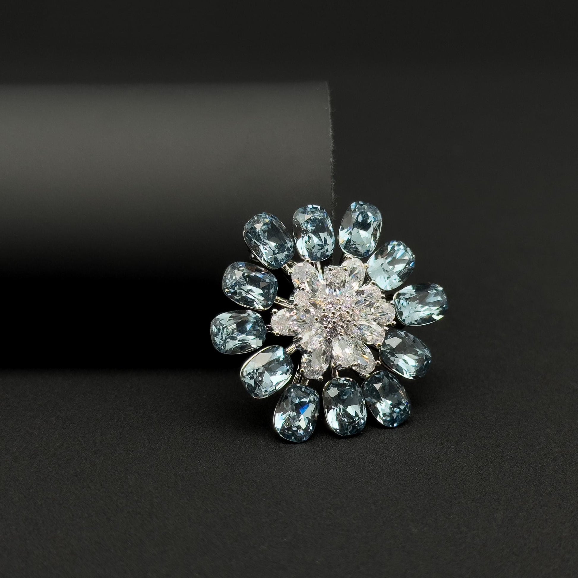 Blue Crystal Flower Brooch, Sparkling Zircon Copper Suit Brooch