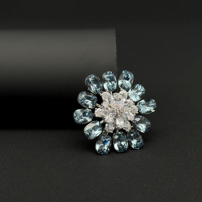 Blue Crystal Flower Brooch, Sparkling Zircon Copper Suit Brooch