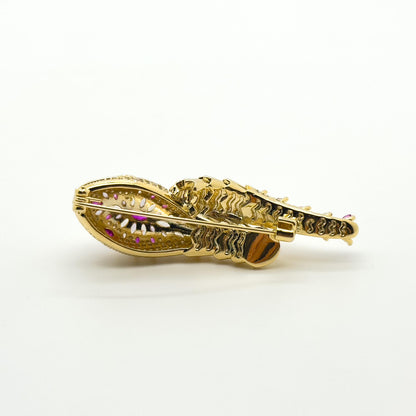 French Vintage Snake Brooch with Zircon Copper Gemstone Pin