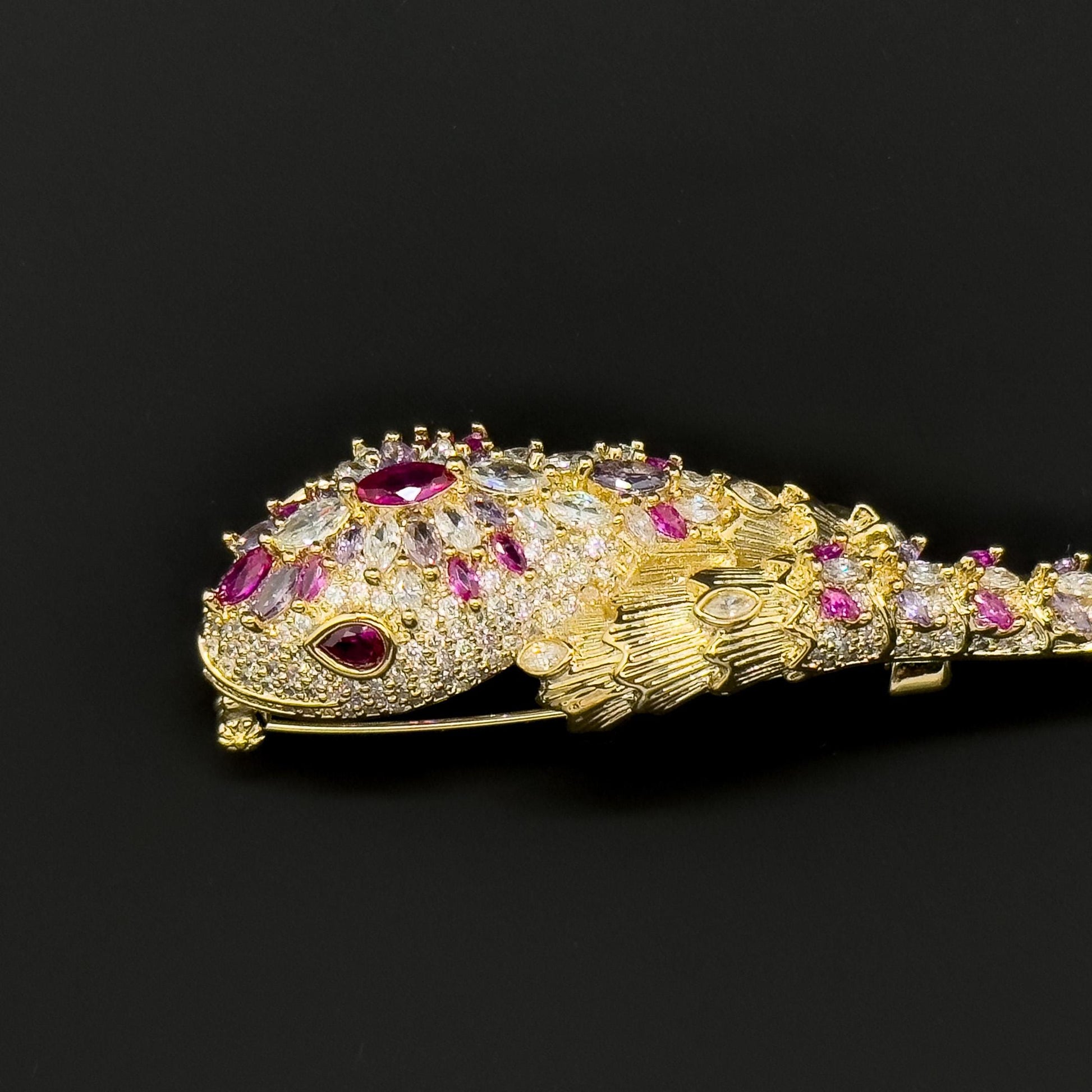 French Vintage Snake Brooch with Zircon Copper Gemstone Pin