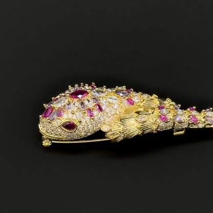 French Vintage Snake Brooch with Zircon Copper Gemstone Pin