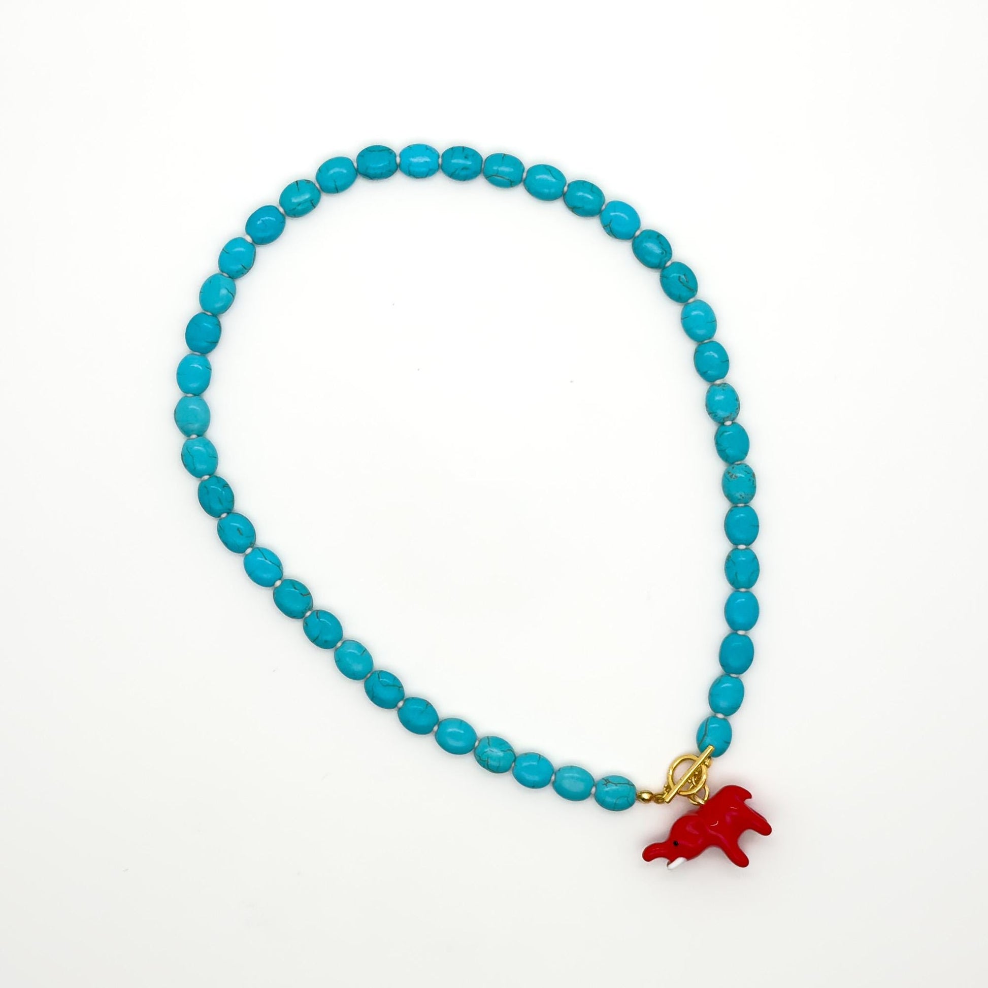 Vintage Art Deco Turquoise Elephant Pendant Beaded Copper Necklace