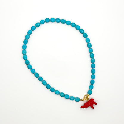 Vintage Art Deco Turquoise Elephant Pendant Beaded Copper Necklace