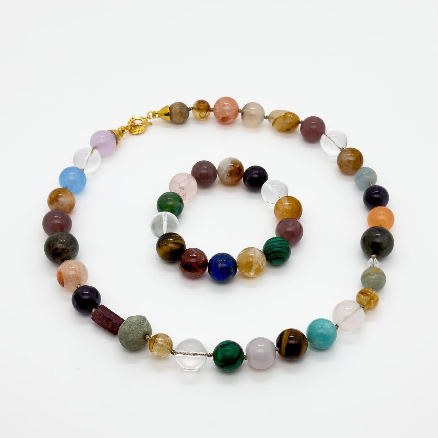 Art Deco Crystal and Gemstone Necklace & Bracelet Set, Beaded