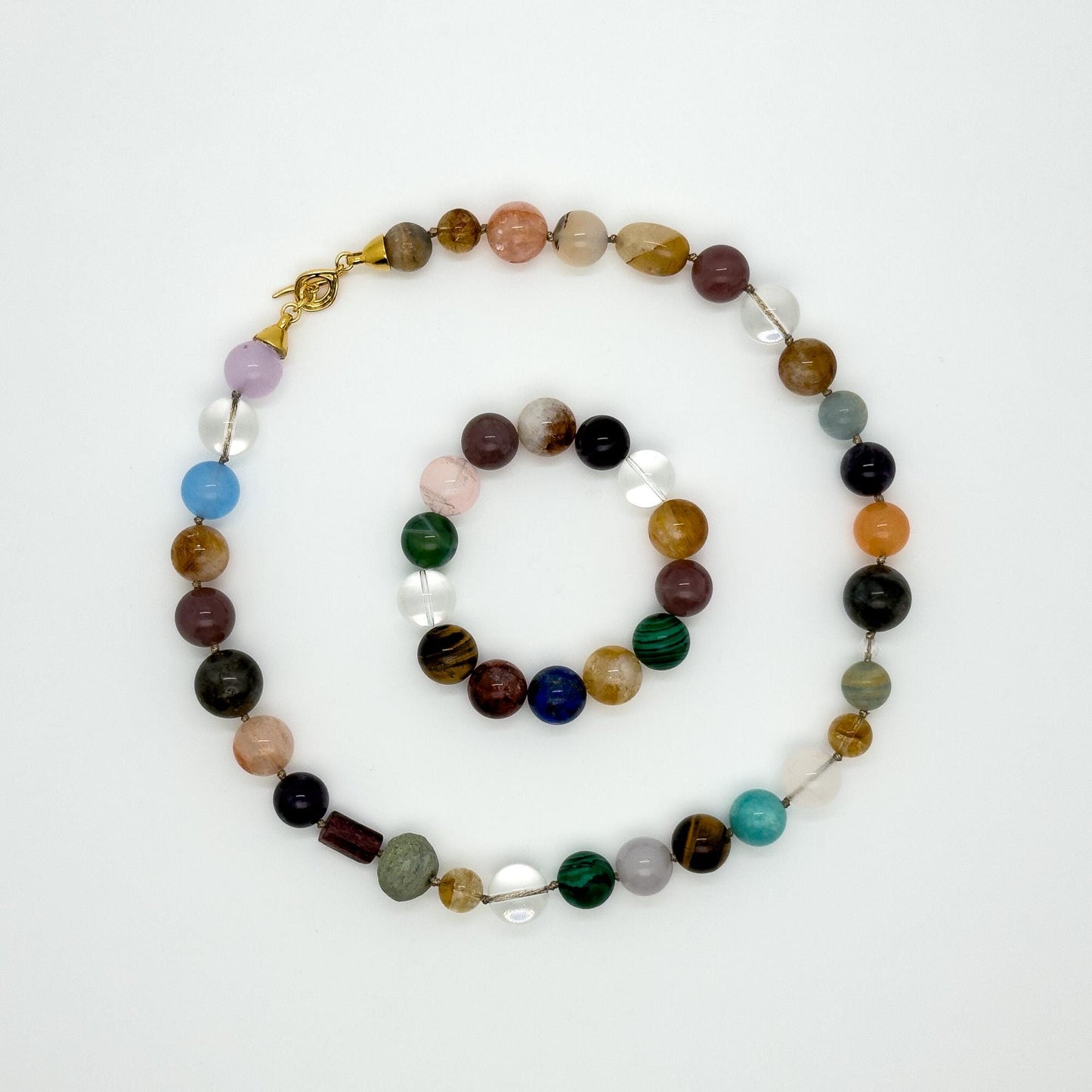 Art Deco Crystal and Gemstone Necklace & Bracelet Set, Beaded