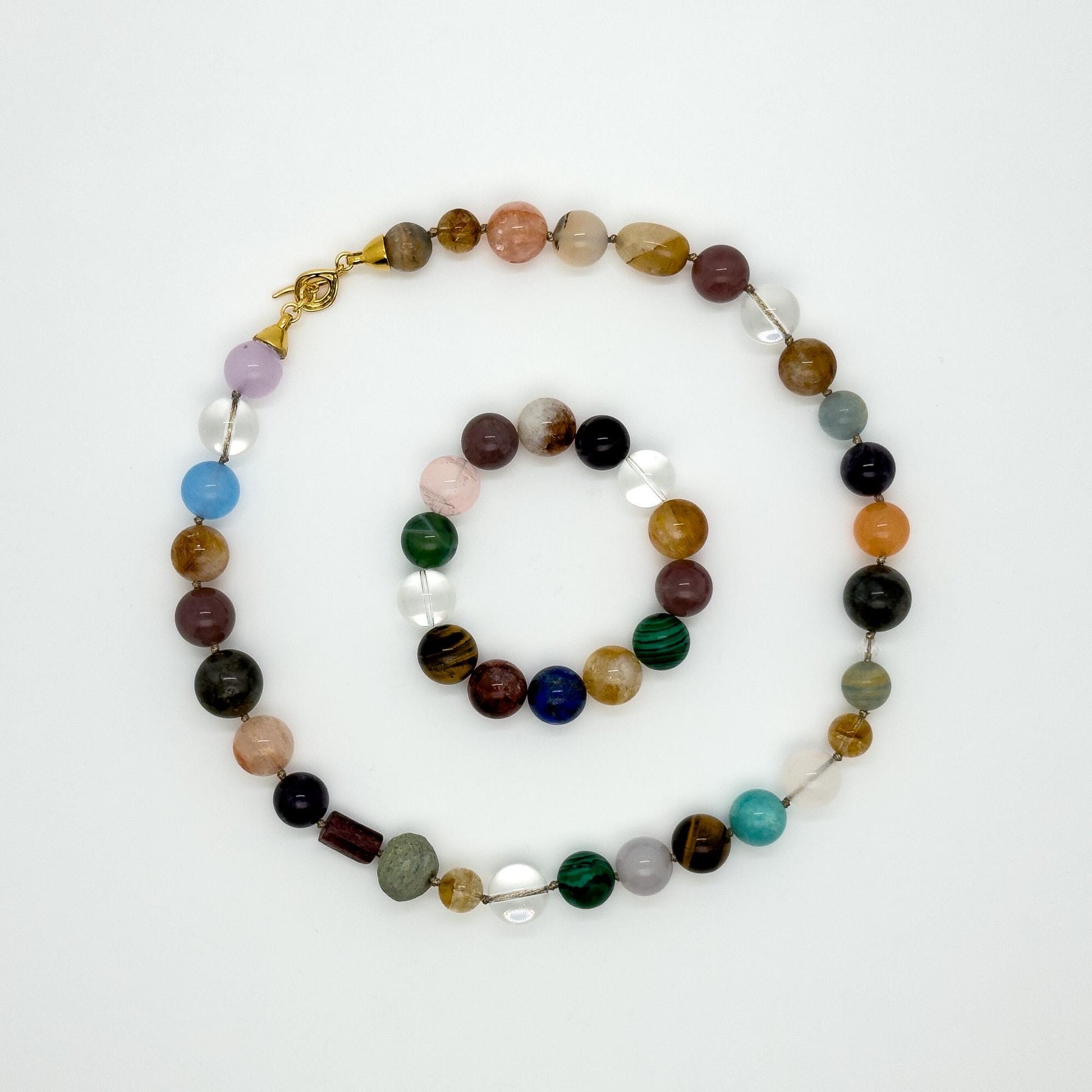 Art Deco Crystal and Gemstone Necklace & Bracelet Set, Beaded