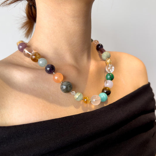 Art Deco Crystal and Gemstone Necklace & Bracelet Set, Beaded
