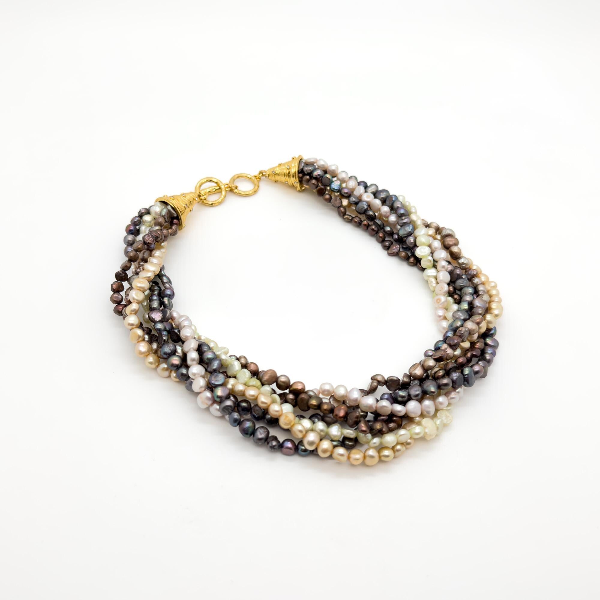 Vintage Art Deco Layered Pearl Necklace with Rhinestone Pendant