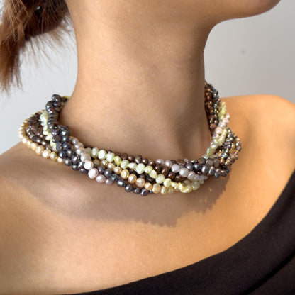 Vintage Art Deco Layered Pearl Necklace with Rhinestone Pendant