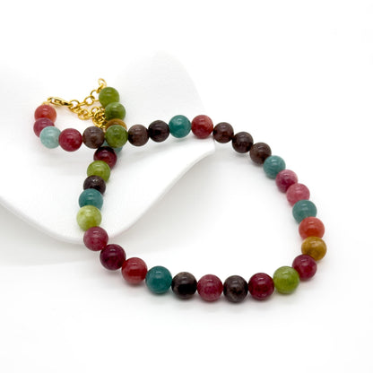 Art Deco Beaded Gemstone Necklace and Bracelet Set Multi‑colour