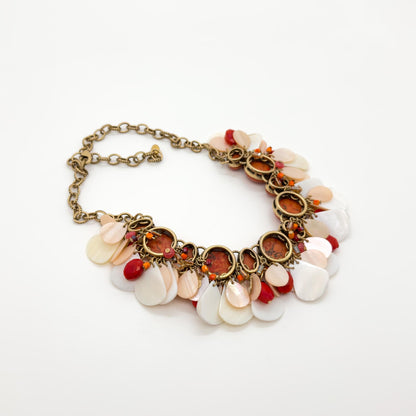 Vintage Art Deco Mother-of-Pearl Gemstone Pendant Necklace Boho Party