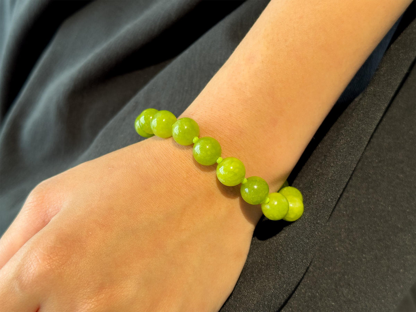 Art Deco Green Stone Beaded Necklace with Matching Bracelet Set