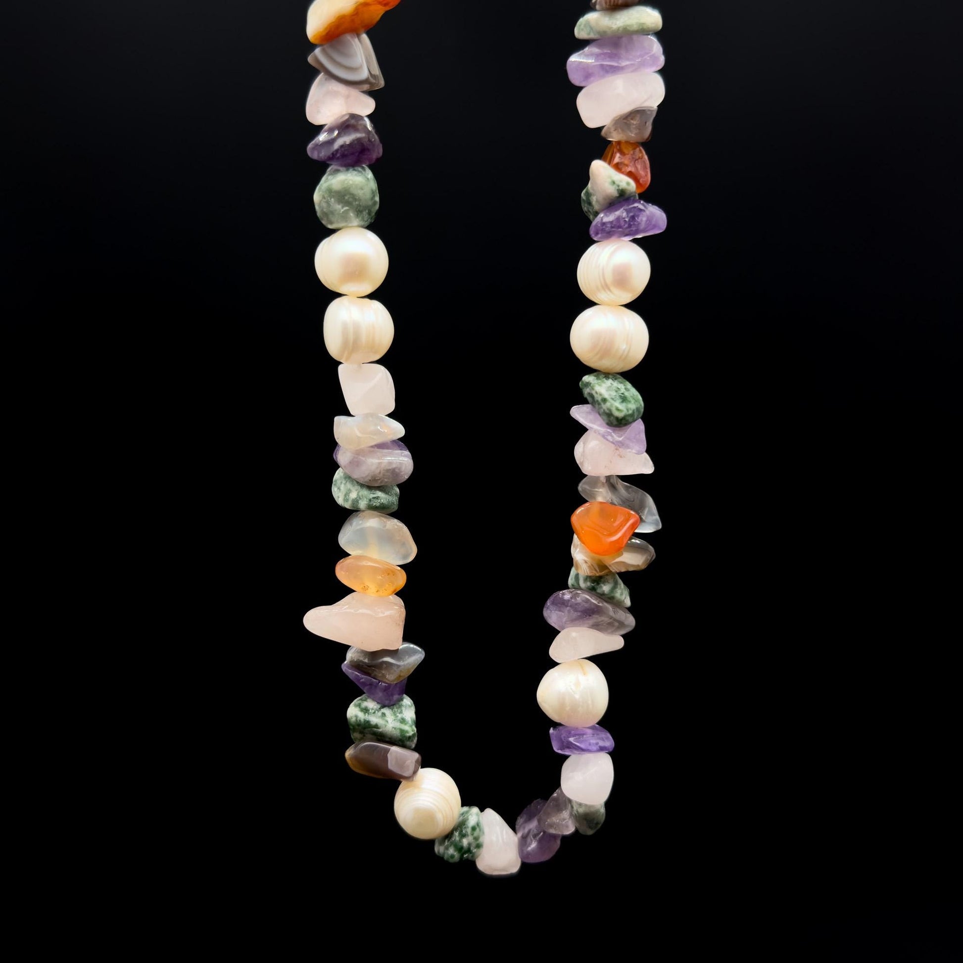 Art Deco Colourful Gemstone Beaded Necklace with Pearl Accents