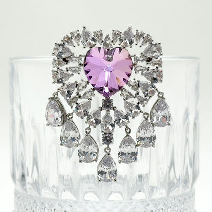 Luxury Exquisite Heart Brooch Pendant Sparkling Austrian Crystal Statement