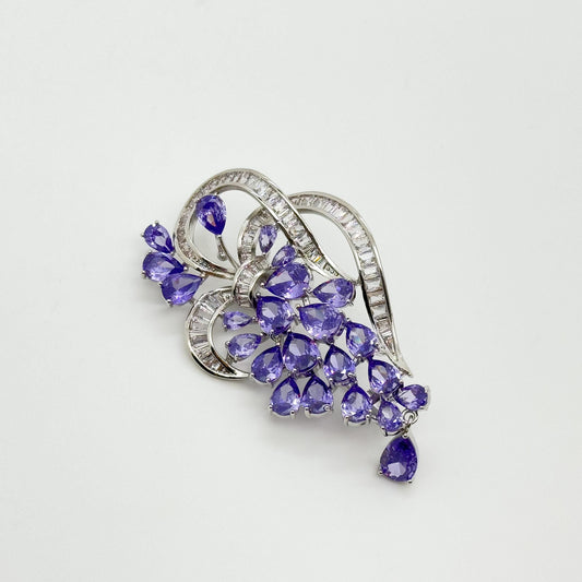 Purple Grape Cluster Brooch Pendant, Glass Zircon Copper Pin