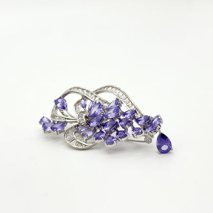 Purple Grape Cluster Brooch Pendant, Glass Zircon Copper Pin
