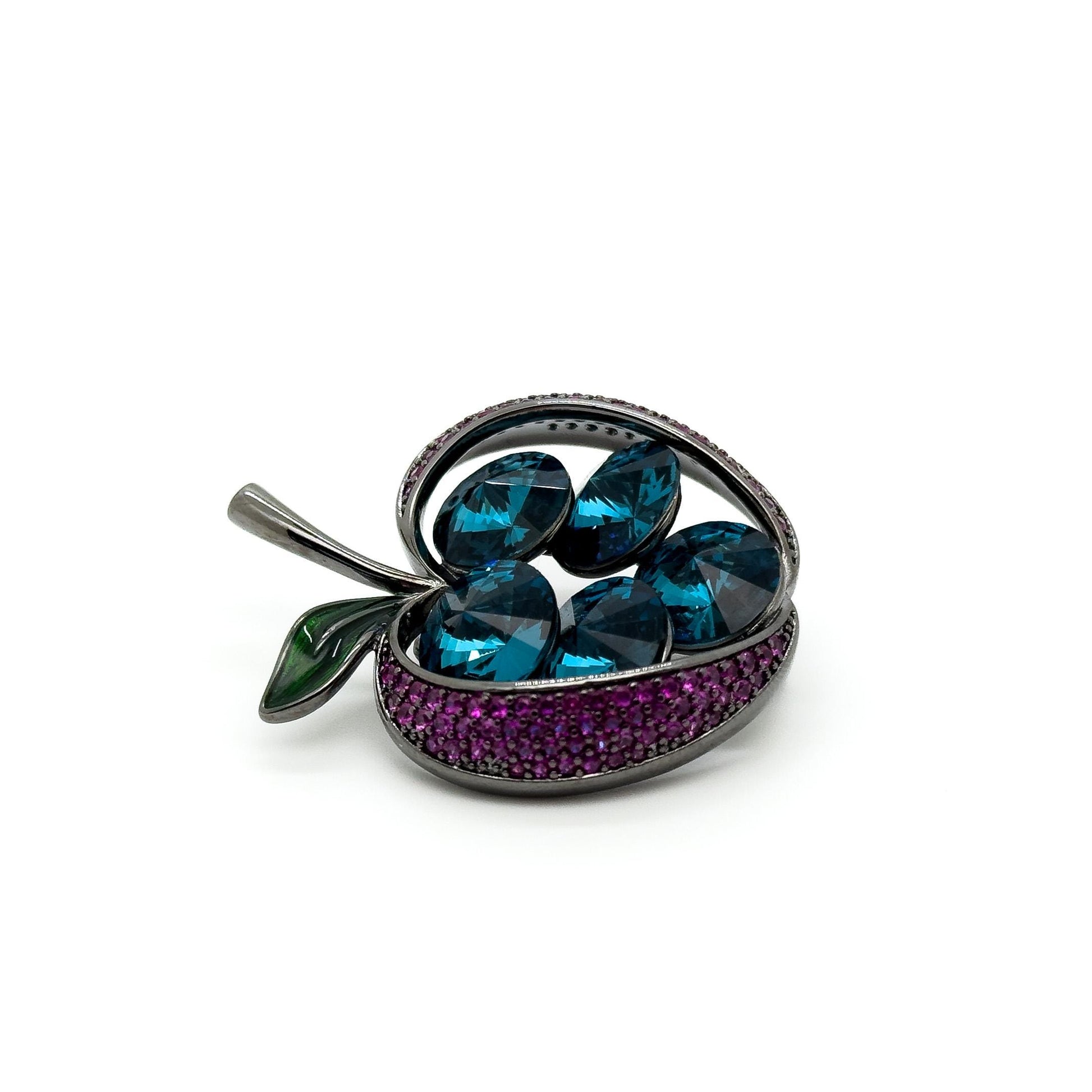 Exquisite Copper Apple Brooch with Zircon Sparkle, Gift Box