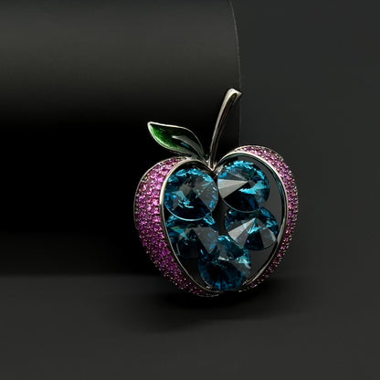 Exquisite Copper Apple Brooch with Zircon Sparkle, Gift Box