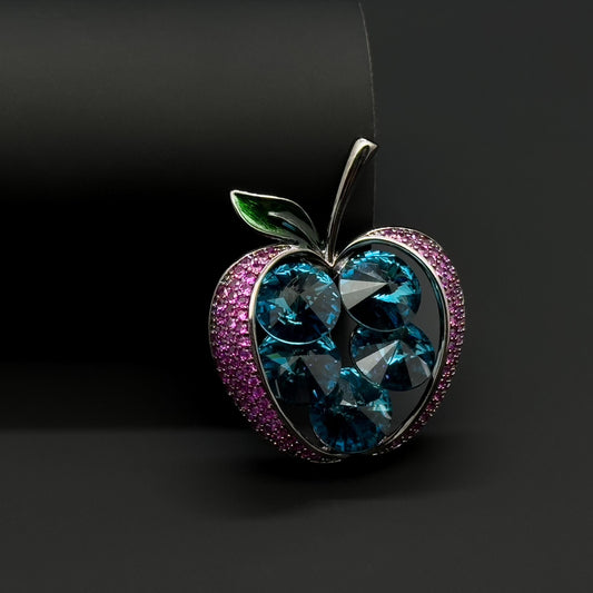 Exquisite Copper Apple Brooch with Zircon Sparkle, Gift Box