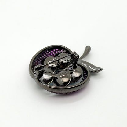 Exquisite Copper Apple Brooch with Zircon Sparkle, Gift Box