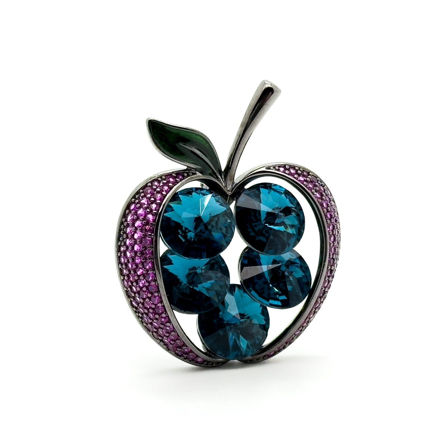 Exquisite Copper Apple Brooch with Zircon Sparkle, Gift Box