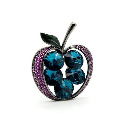 Exquisite Copper Apple Brooch with Zircon Sparkle, Gift Box