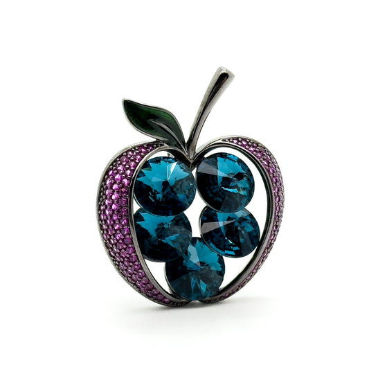 Exquisite Copper Apple Brooch with Zircon Sparkle, Gift Box