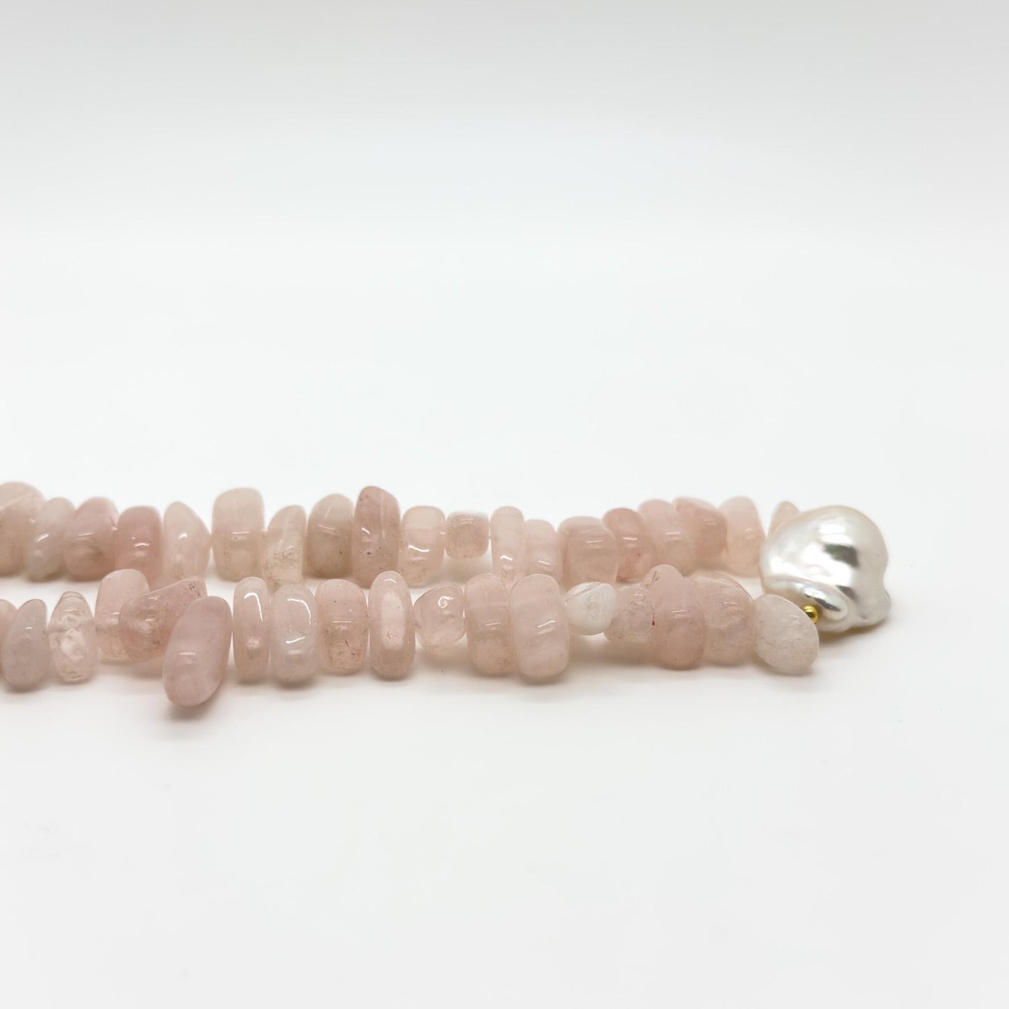 Handmade Art Deco Pink Gemstone Pearl Beaded Necklace 45cm Extender