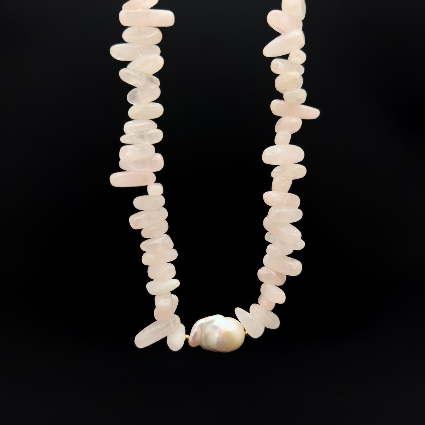 Handmade Art Deco Pink Gemstone Pearl Beaded Necklace 45cm Extender