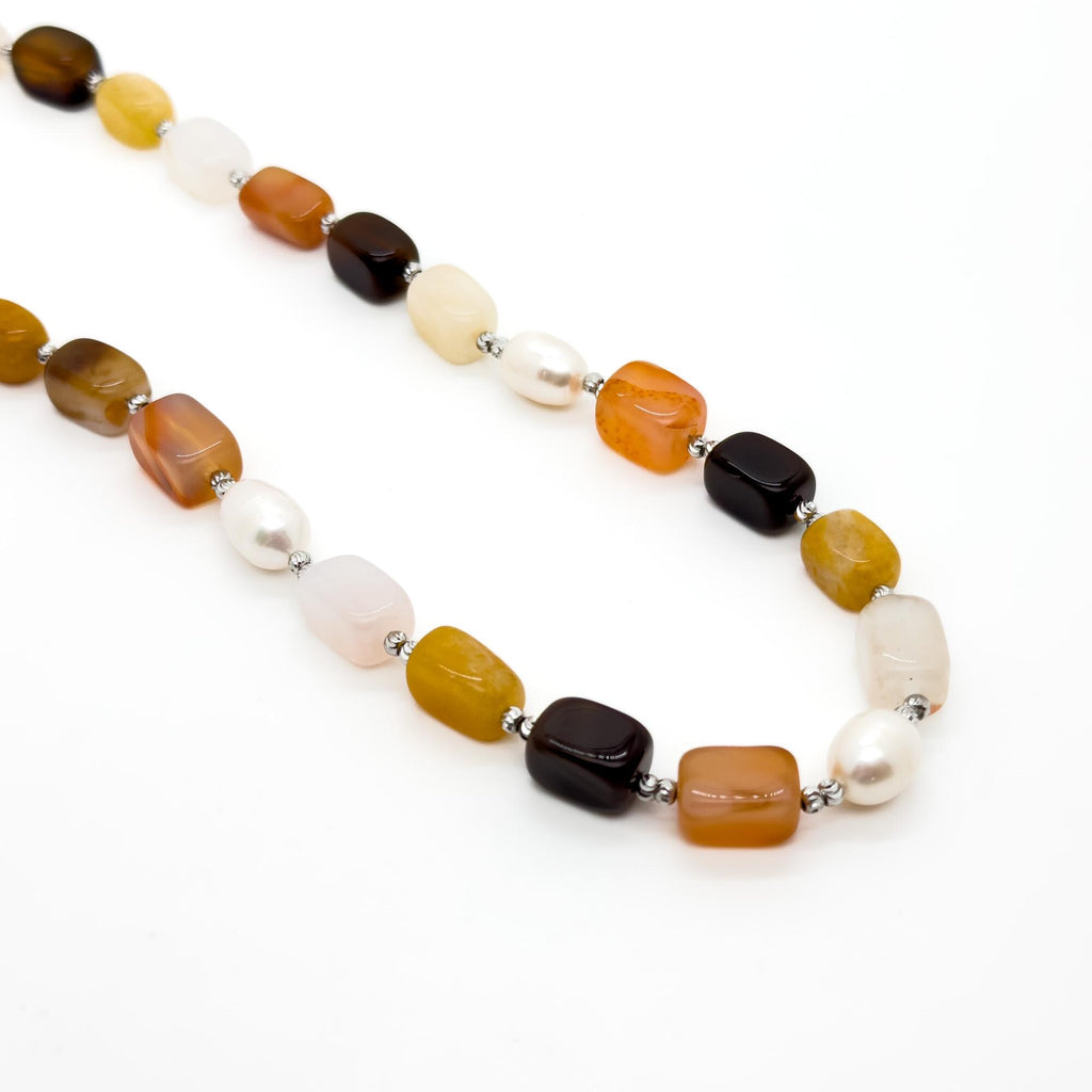 Vintage Art Deco Beaded Agate Pearl Necklace 40cm Handmade Gift