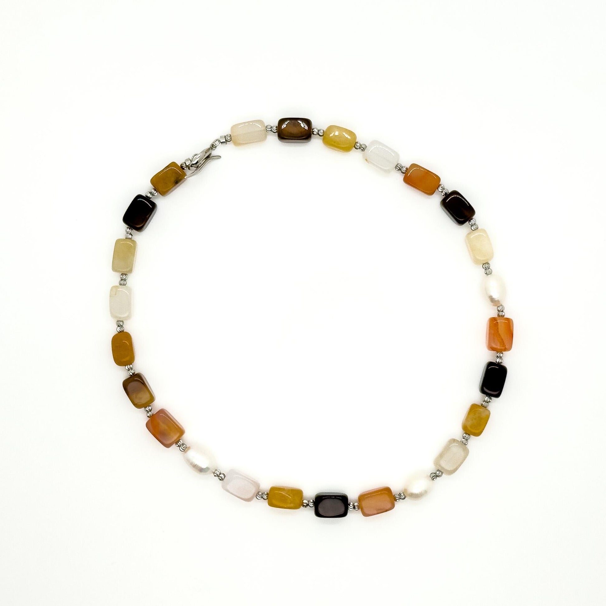 Vintage Art Deco Beaded Agate Pearl Necklace 40cm Handmade Gift