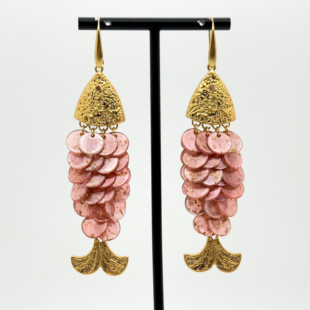 Vintage Art Deco Fish Scale Dangle Earrings Mother-of-Pearl