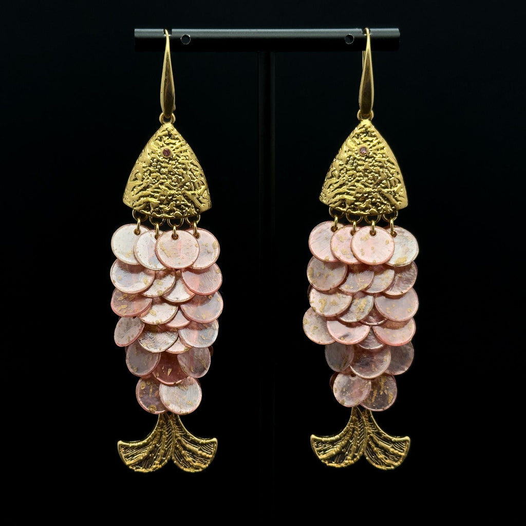 Vintage Art Deco Fish Scale Dangle Earrings Mother-of-Pearl