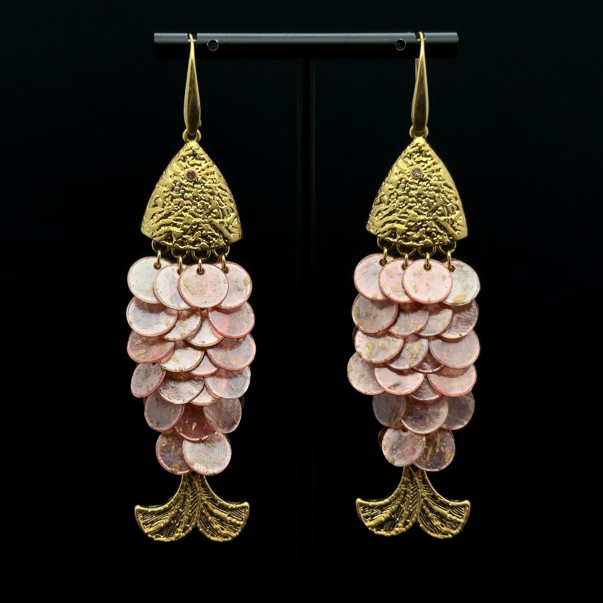 Vintage Art Deco Fish Scale Dangle Earrings Mother-of-Pearl