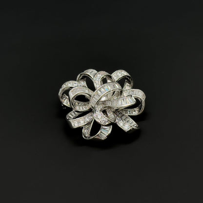 French Crystal Bow Brooch for Women Elegant Zircon Copper Pin