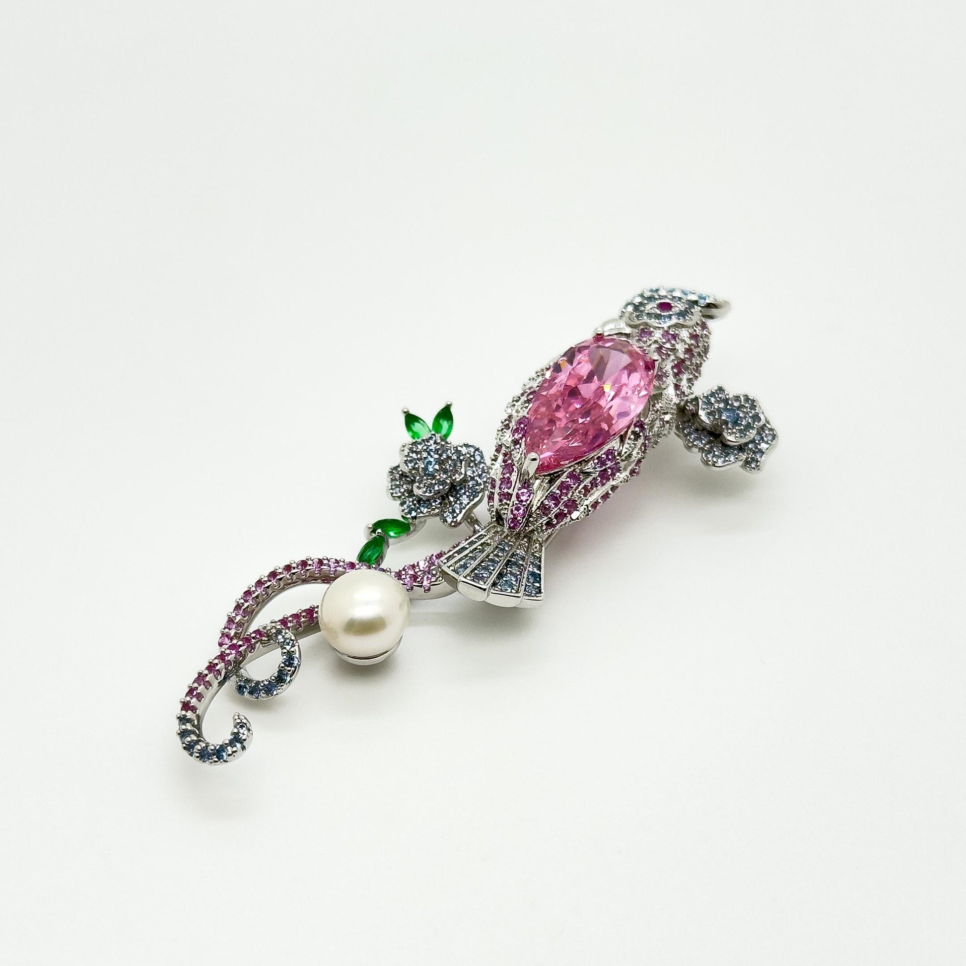 Rose Parrot Crystal Brooch Copper Suit Pin Party Accessory