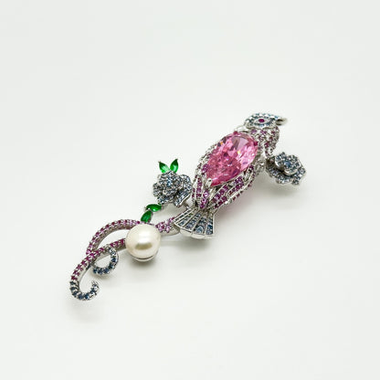 Rose Parrot Crystal Brooch Copper Suit Pin Party Accessory