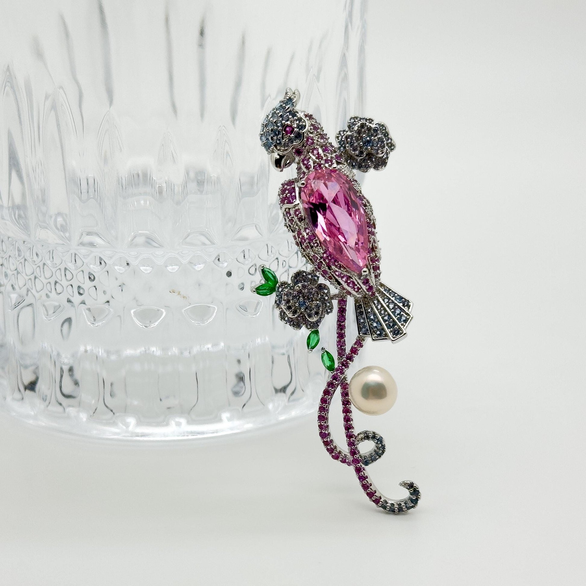 Rose Parrot Crystal Brooch Copper Suit Pin Party Accessory